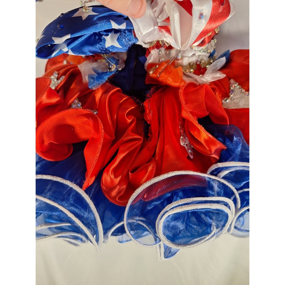 Patriotic Glitz Pageant Dress Red White Blue Stars Stripes Cupcake Skirt Set - Picture 8 of 12
